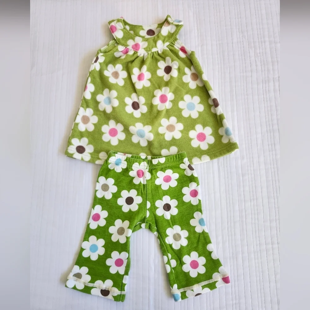Carter's Green Floral Kids Dress and Pants Set